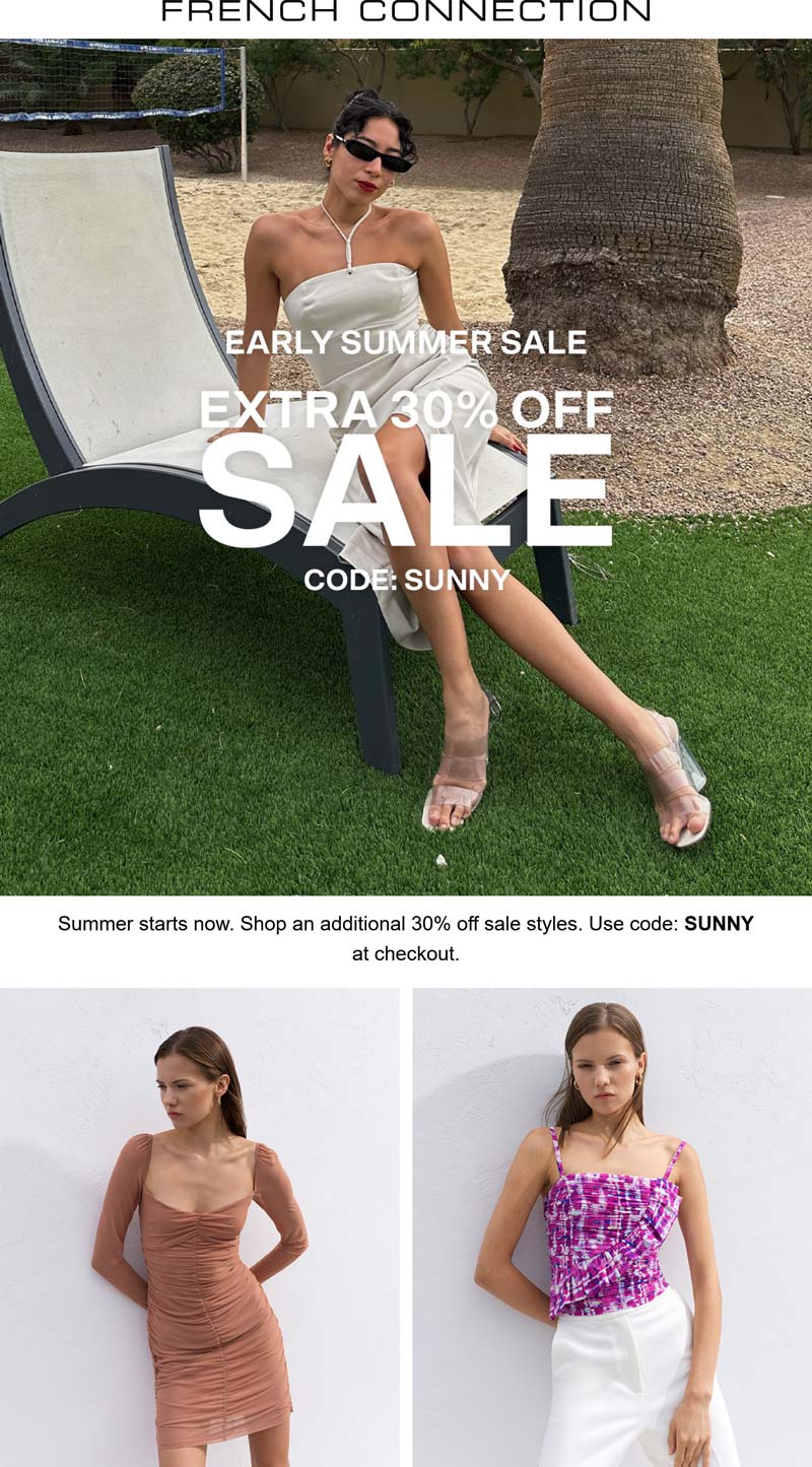 French Connection stores Coupon  Extra 30% off at French Connection via promo code SUNNY #frenchconnection 