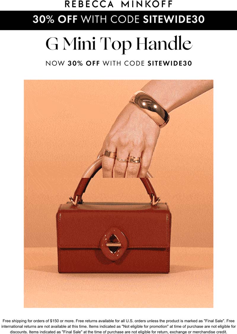 Rebecca Minkoff stores Coupon  30% off everything online at Rebecca Minkoff via promo code SITEWIDE30 #rebeccaminkoff 