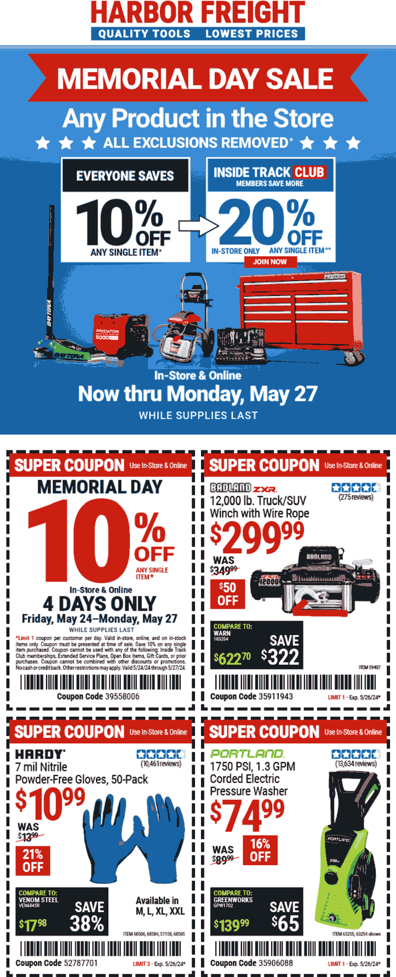 Harbor Freight stores Coupon  10% off a single item at Harbor Freight Tools, or online via promo code 39558006 #harborfreight 