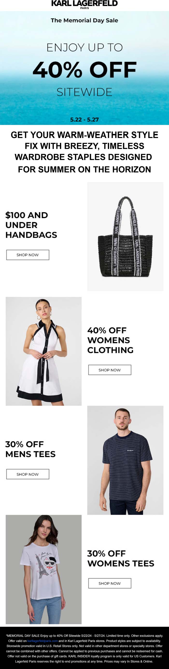 Karl Lagerfeld stores Coupon  30-40% off at Karl Lagerfeld, ditto online #karllagerfeld 
