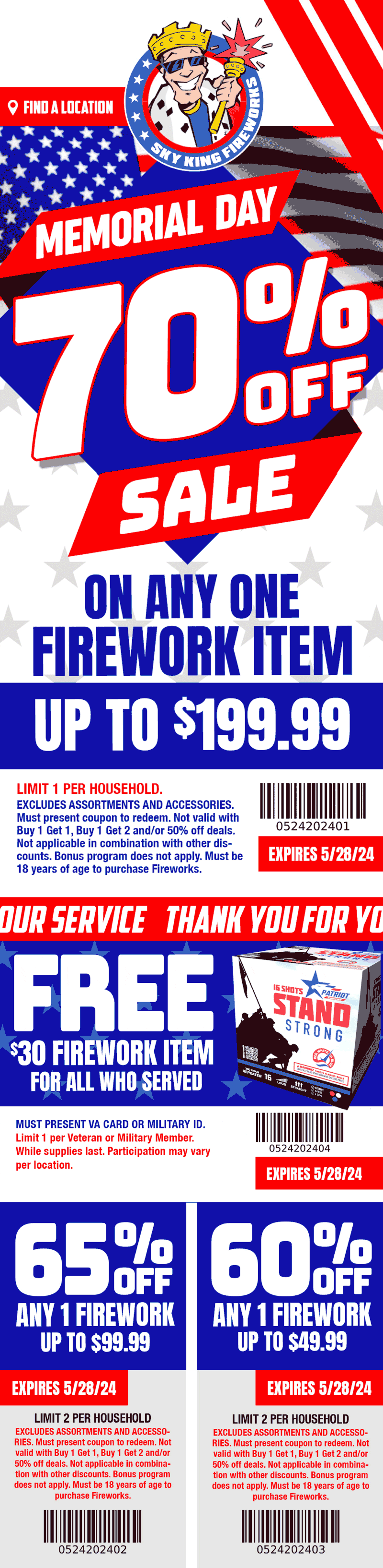 Sky King fireworks stores Coupon  Free $30 firework item for all who served & more at Sky King fireworks #skykingfireworks 