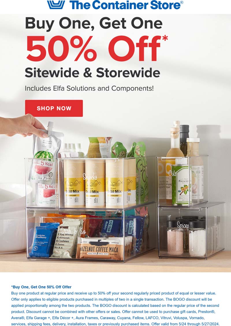 The Container Store stores Coupon  Second item 50% off on everything at The Container Store #thecontainerstore 