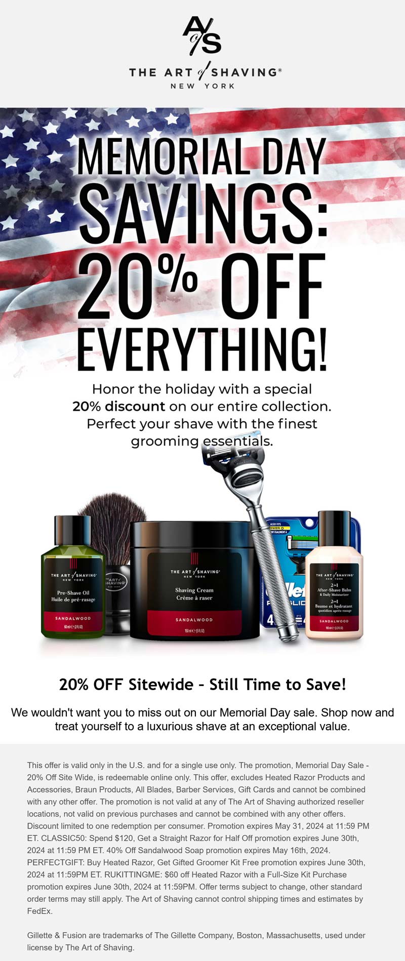 The Art of Shaving stores Coupon  20% off everything online today at The Art of Shaving #theartofshaving 