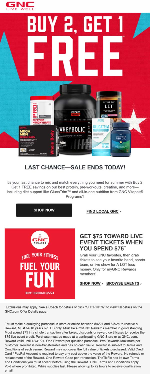 GNC stores Coupon  3rd protein or pre-workout free today at GNC #gnc 