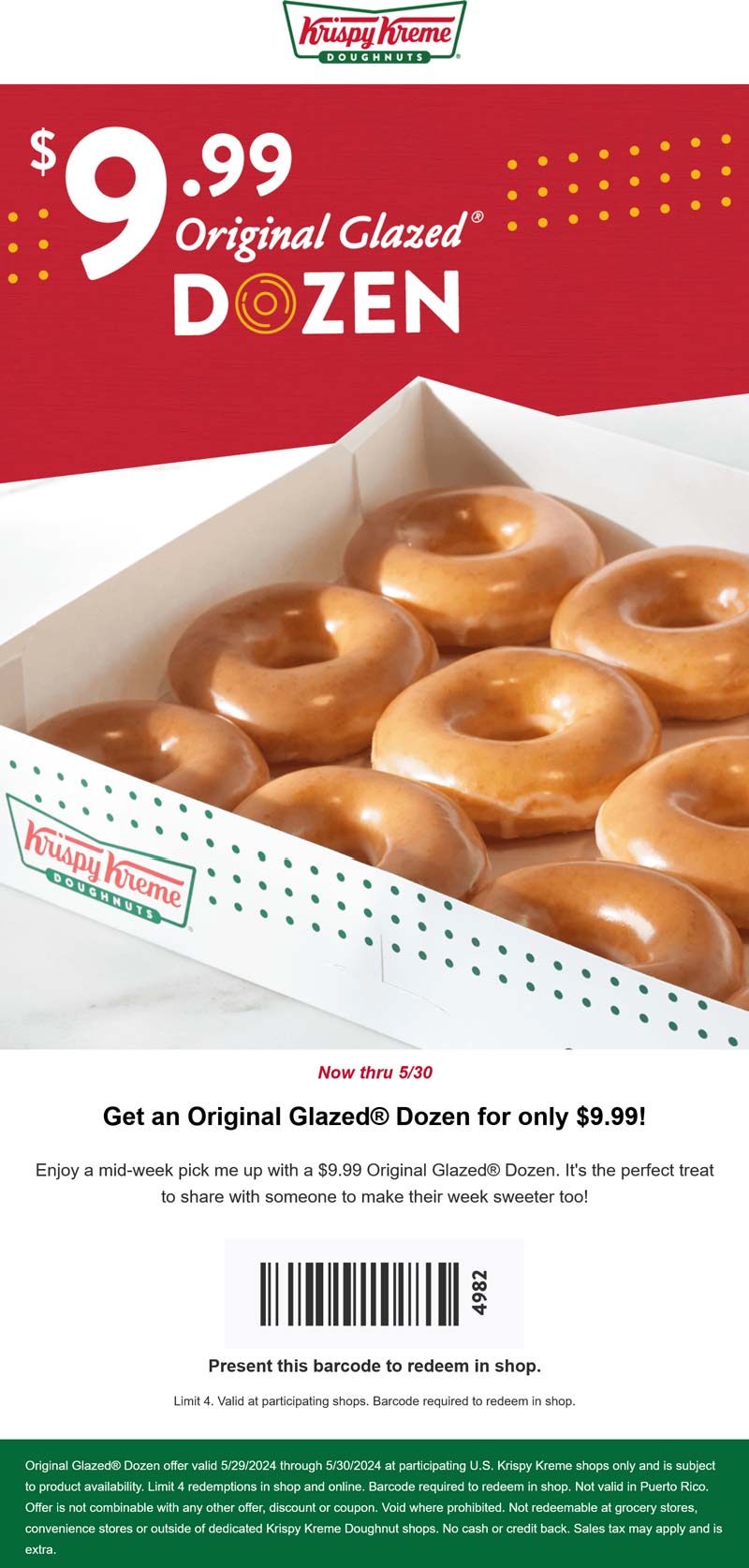 Krispy Kreme restaurants Coupon  $10 glazed dozen doughnuts at Krispy Kreme #krispykreme 