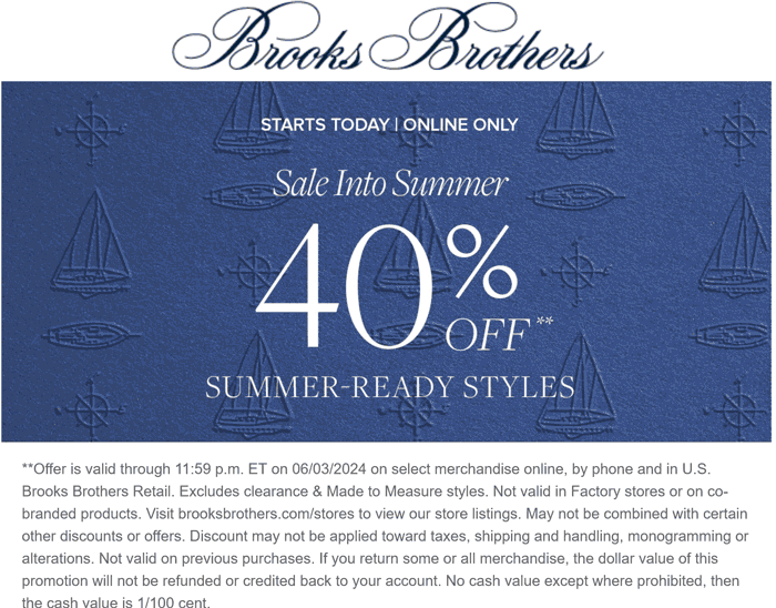 Brooks Brothers stores Coupon  40% off online at Brooks Brothers #brooksbrothers 