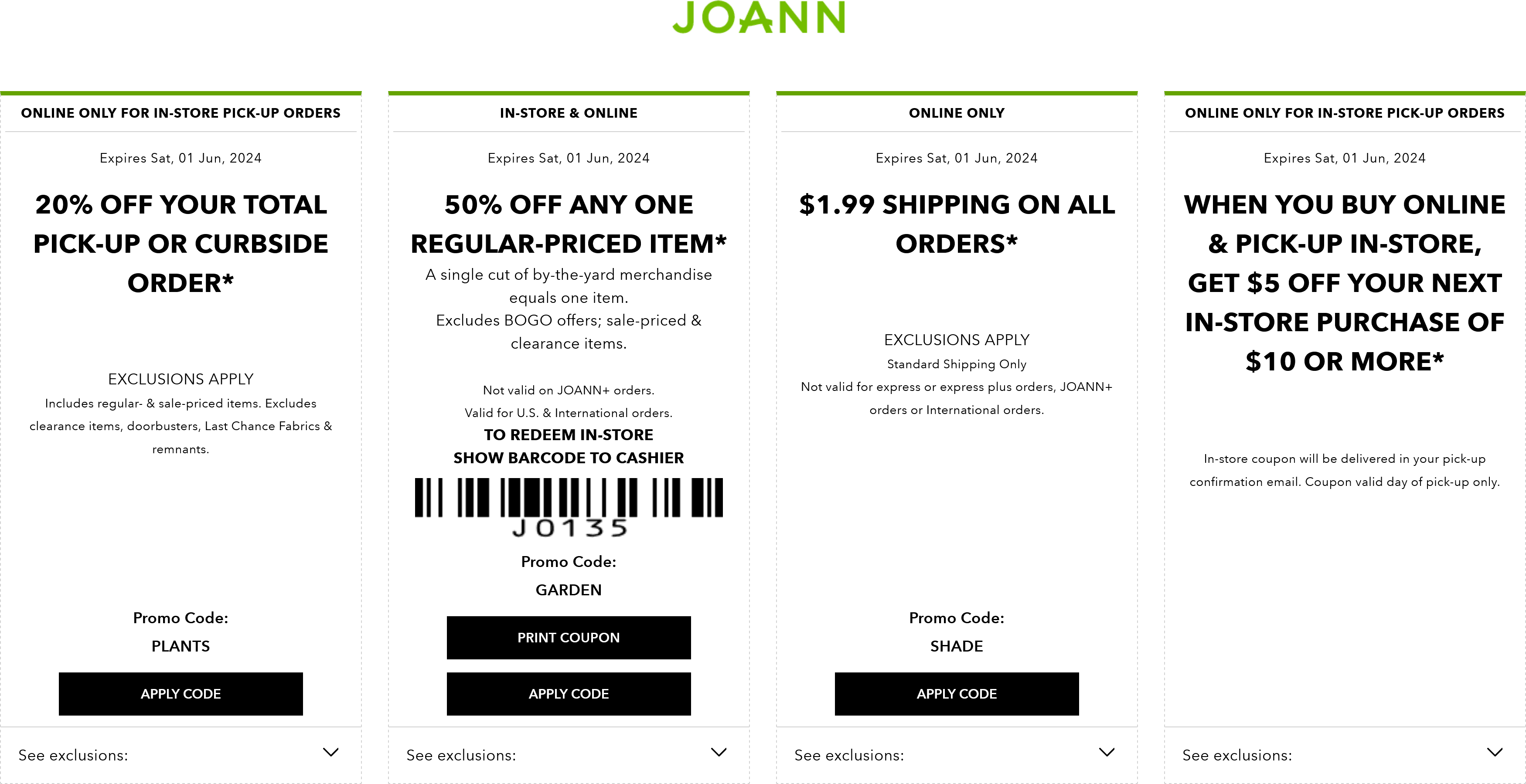 Joann stores Coupon  50% off a single item at Joann, or online via promo code GARDEN #joann 