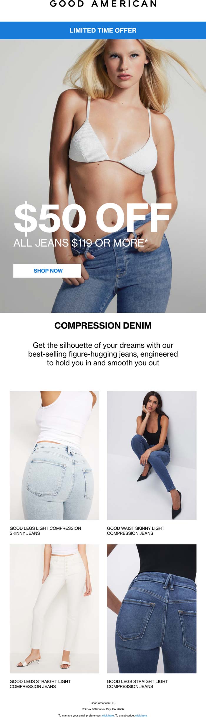 Good American stores Coupon  $50 off $119+ jeans at Good American #goodamerican 