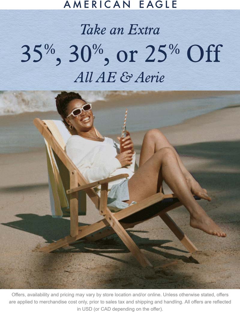 American Eagle stores Coupon  Extra 25-35% off today online at American Eagle #americaneagle 