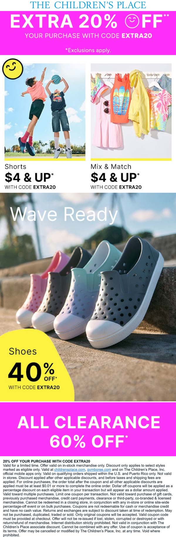 The Childrens Place stores Coupon  Extra 20% off at The Childrens Place via promo code EXTRA20 #thechildrensplace 