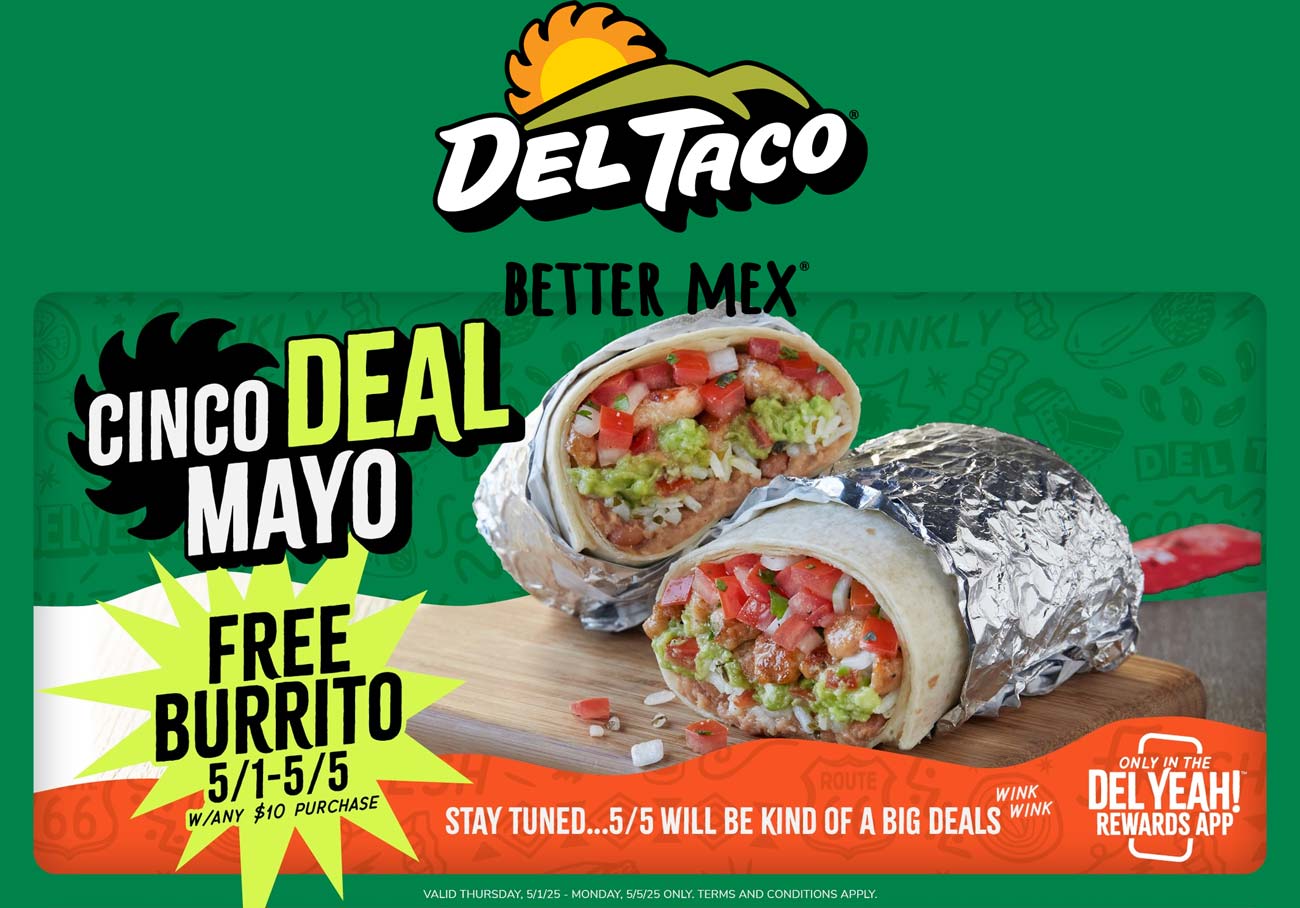Del Taco restaurants Coupon  Free burrito on $10 at Del Taco #deltaco 
