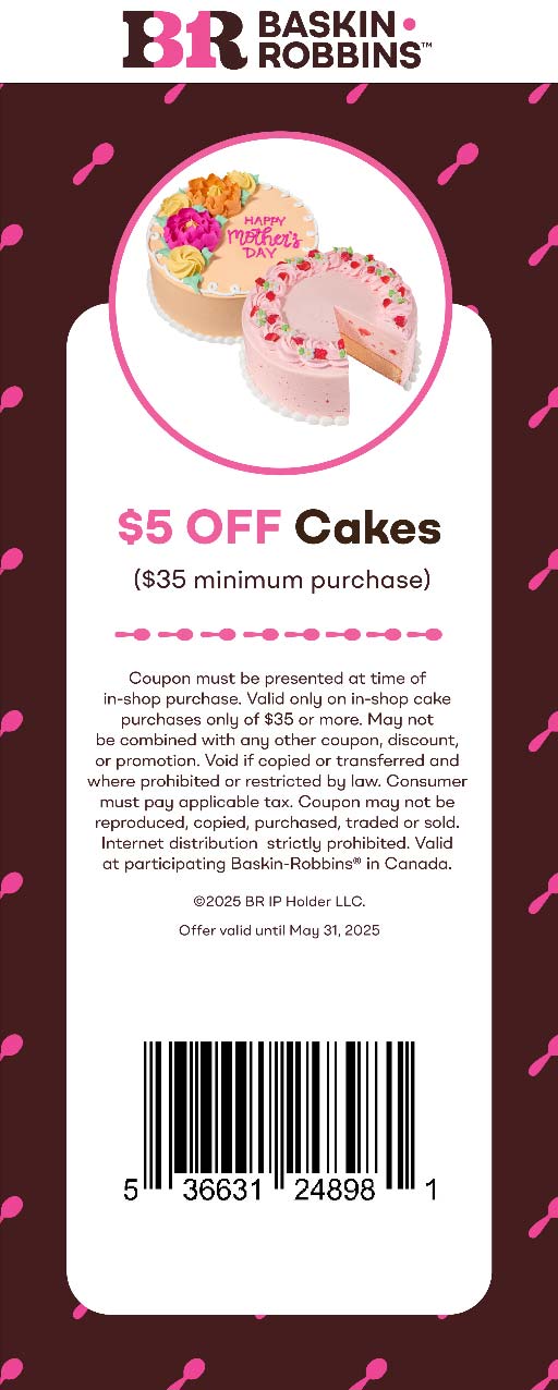 Baskin Robbins restaurants Coupon  $5 off $35 on ice cream cakes at Baskin Robbins #baskinrobbins 