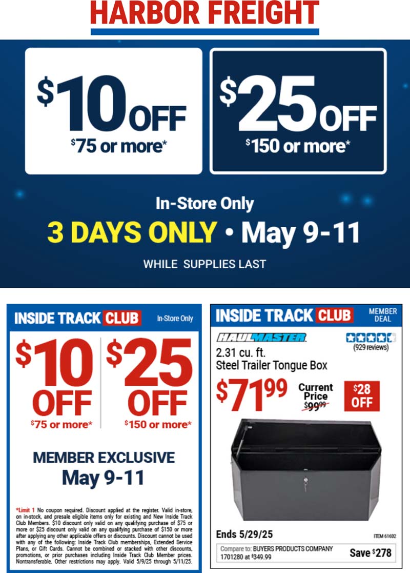 Harbor Freight stores Coupon  $10-$25 off $75+ at Harbor Freight Tools #harborfreight 