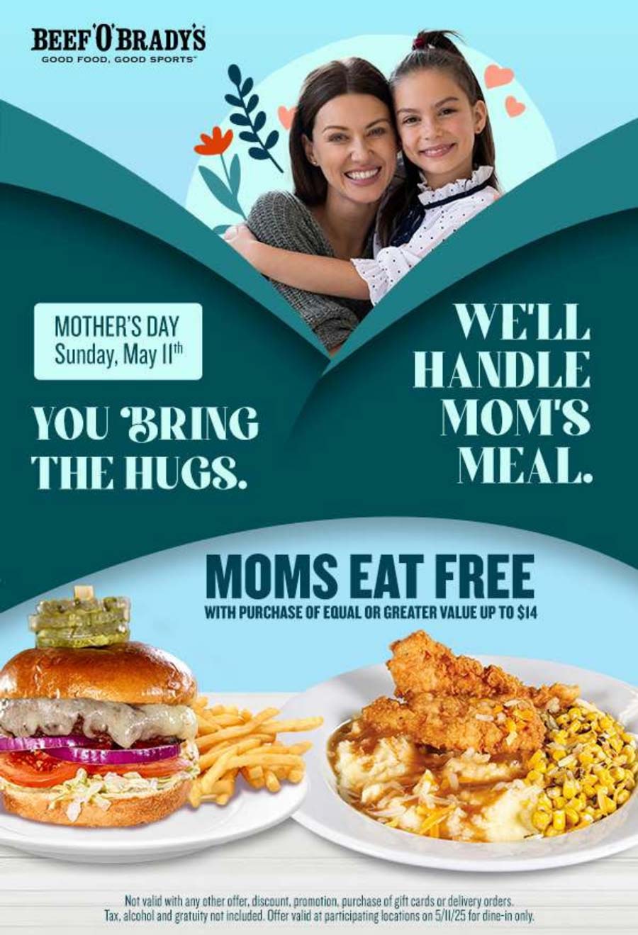 Beef OBradys restaurants Coupon  Moms eat free today with your entree at Beef OBradys #beefobradys 