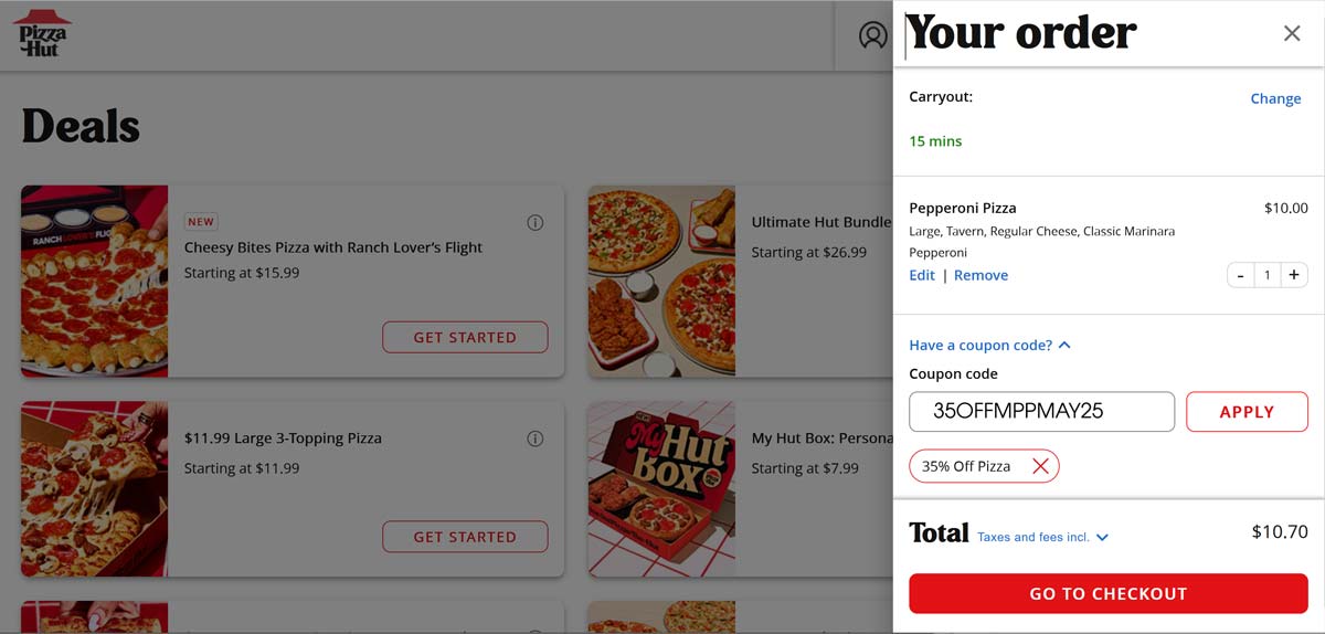 Pizza Hut restaurants Coupon  35% off at Pizza Hut via promo code 35OFFMPPMAY25 #pizzahut 