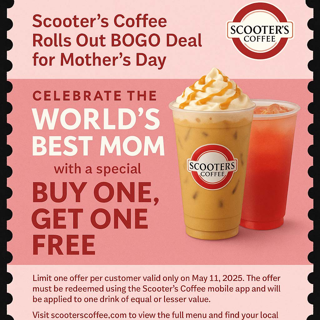 Scooters Coffee restaurants Coupon  Second coffee free today at Scooters Coffee #scooterscoffee 