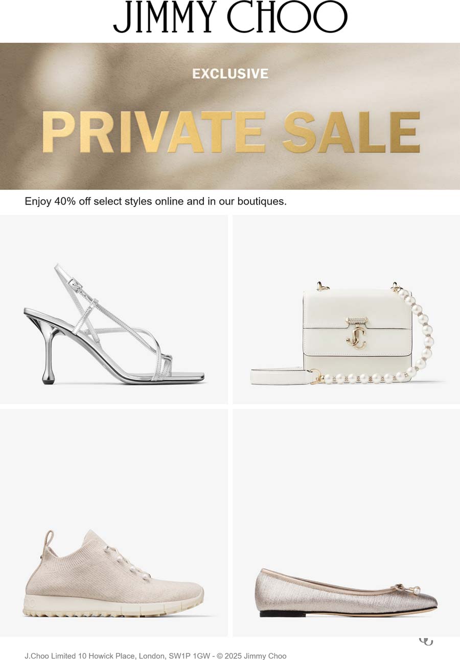 Jimmy Choo stores Coupon  40% off at Jimmy Choo, ditto online #jimmychoo 