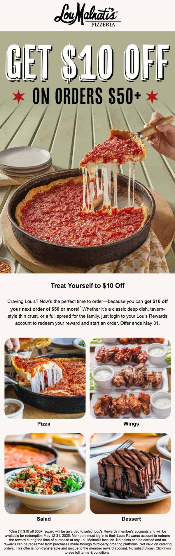 Lou Malnatis restaurants Coupon  $10 off $50 via login at Lou Malnatis pizza #loumalnatis 