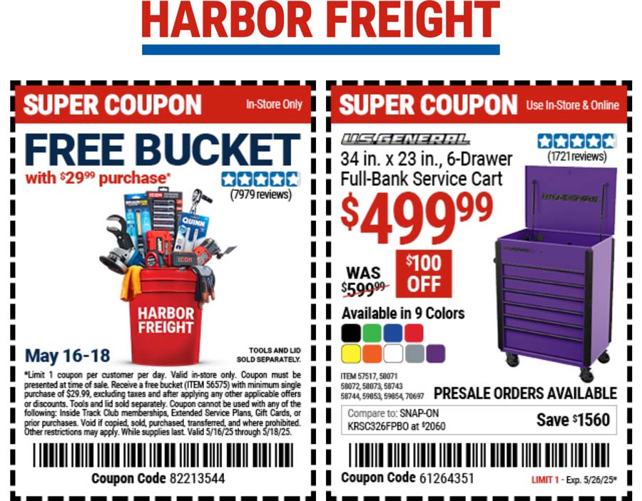 Harbor Freight stores Coupon  Free bucket on $29 at Harbor Freight Tools #harborfreight 