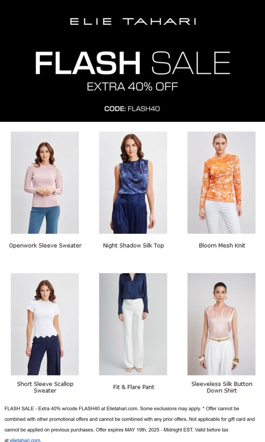 Elie Tahari stores Coupon  Extra 40% off today at Elie Tahari via promo code FLASH40 #elietahari 