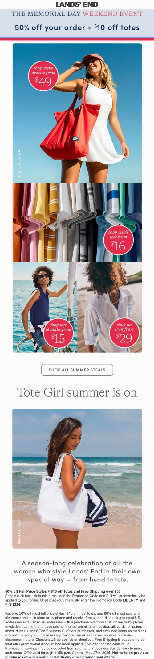 Lands End stores Coupon  50% off at Lands End via promo code LIBERTY and pin 1234 #landsend 