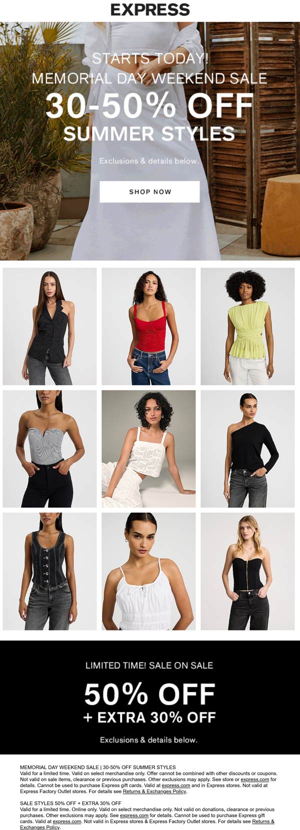 Express stores Coupon  30-50% off summer styles & 80% off sale styles at Express #express 