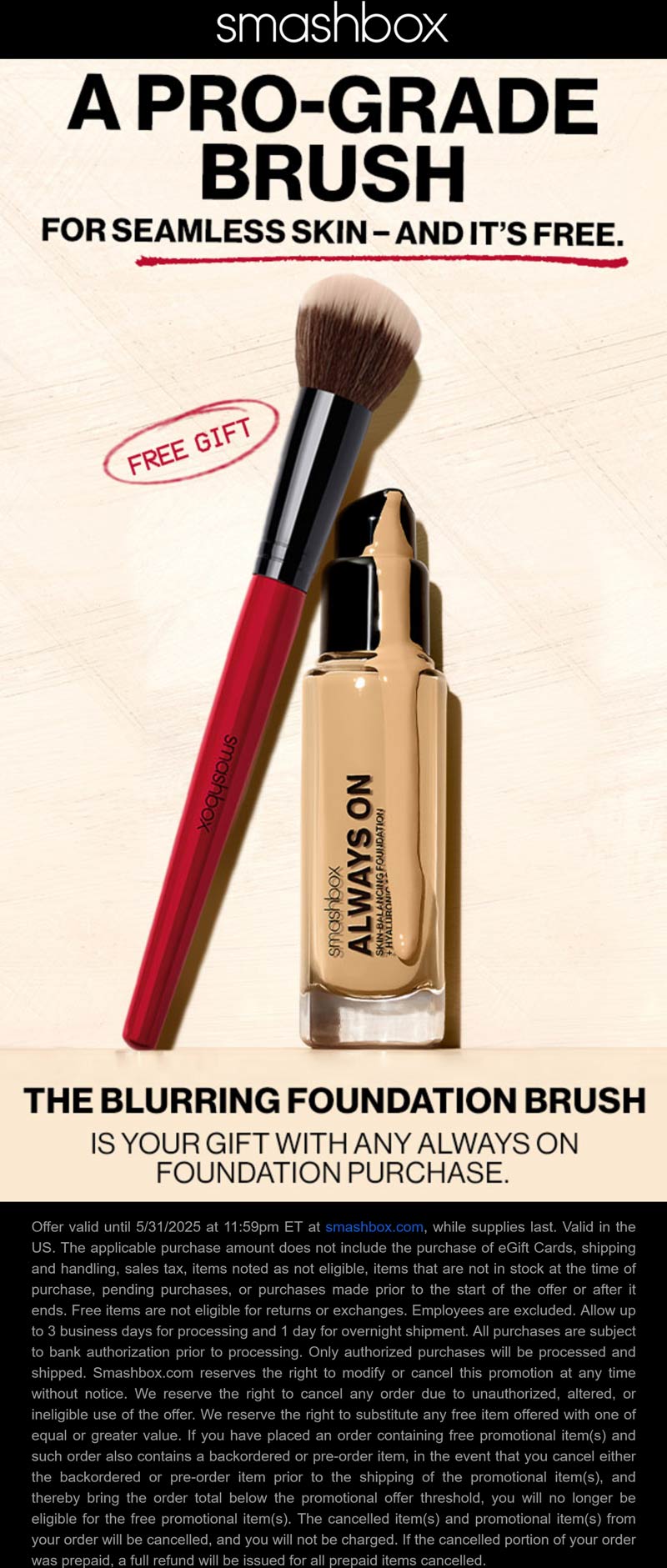 Smashbox stores Coupon  Free brush with your foundation at Smashbox cosmetics #smashbox 