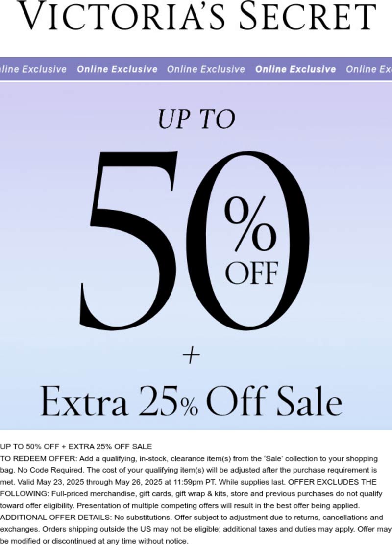 Victorias Secret stores Coupon  Extra 25% off sale items at Victorias Secret #victoriassecret 