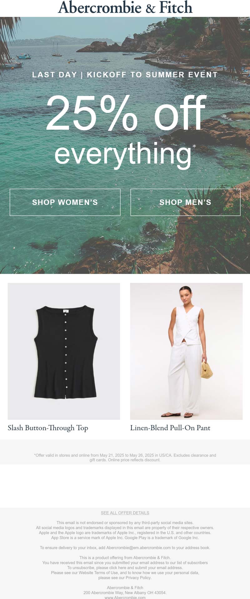 Abercrombie & Fitch stores Coupon  25% off everything today at Abercrombie & Fitch #abercrombiefitch 