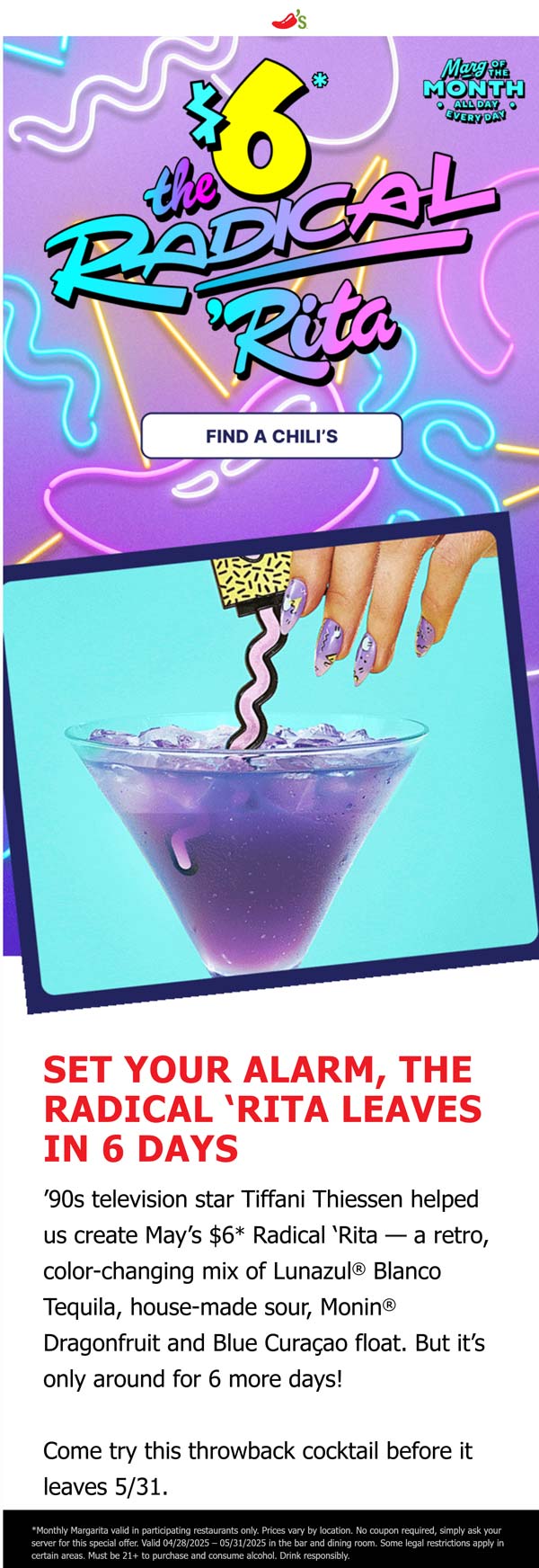 Chilis restaurants Coupon  $6 radical rita at Chilis restaurants #chilis 