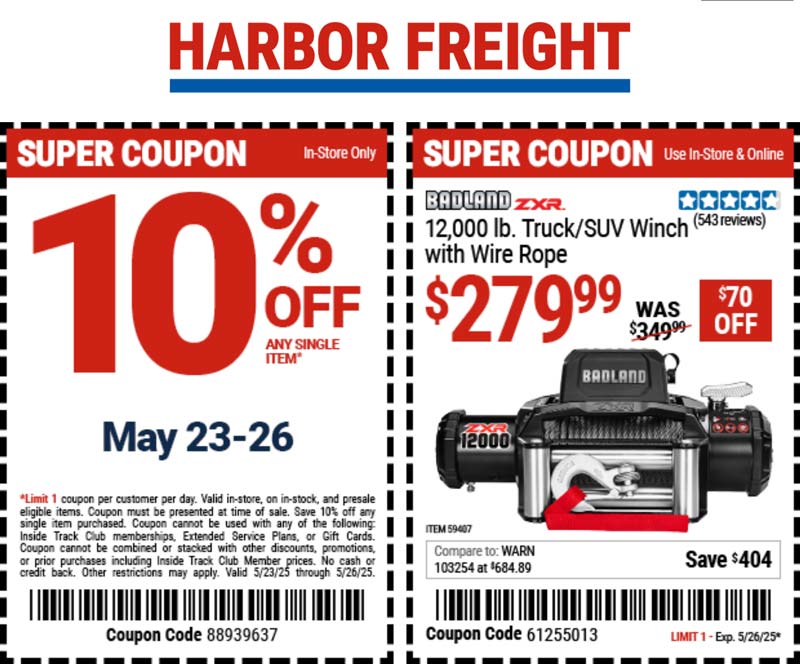 Harbor Freight stores Coupon  10% off a single item today at Harbor Freight #harborfreight 