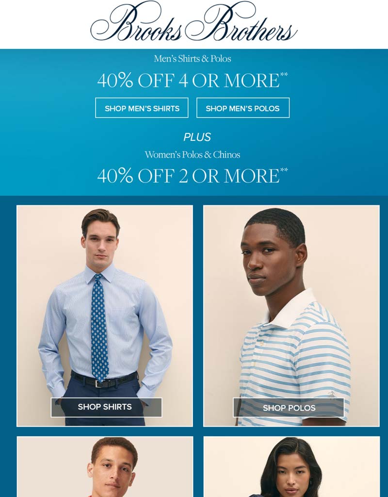 Brooks Brothers stores Coupon  40% off 2+ items today at Brooks Brothers #brooksbrothers 