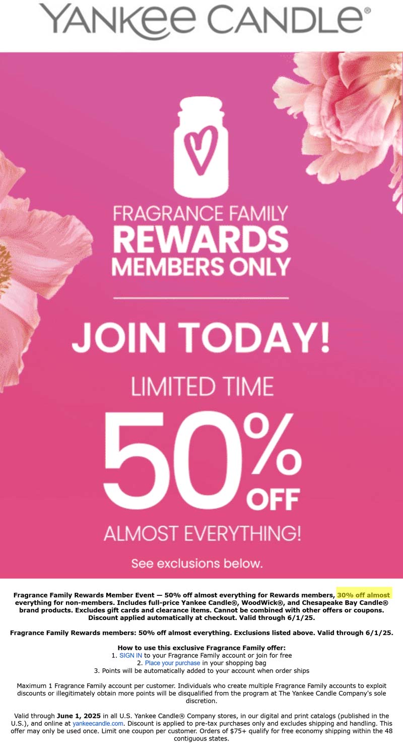 Yankee Candle stores Coupon  30% off everything at Yankee Candle, ditto online #yankeecandle 