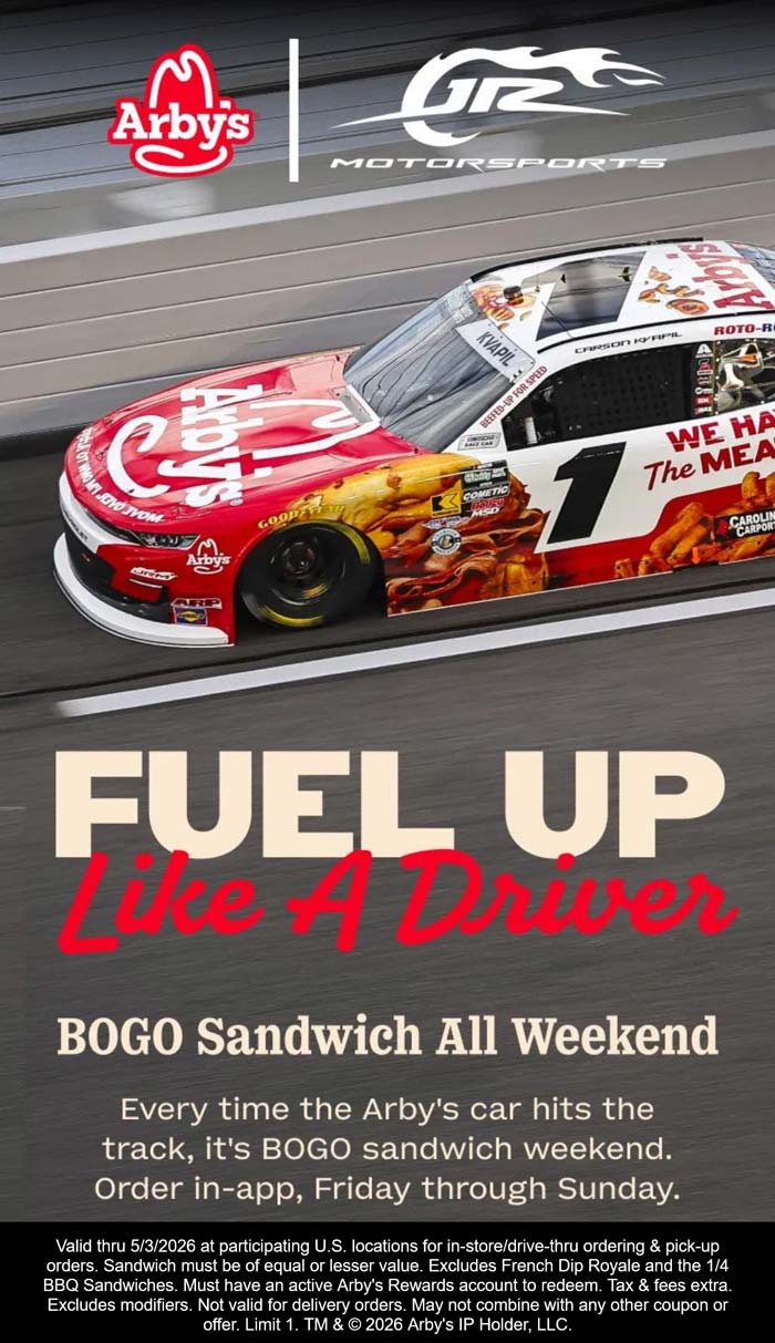 Arbys restaurants Coupon  Second sandwich free at Arbys #arbys 