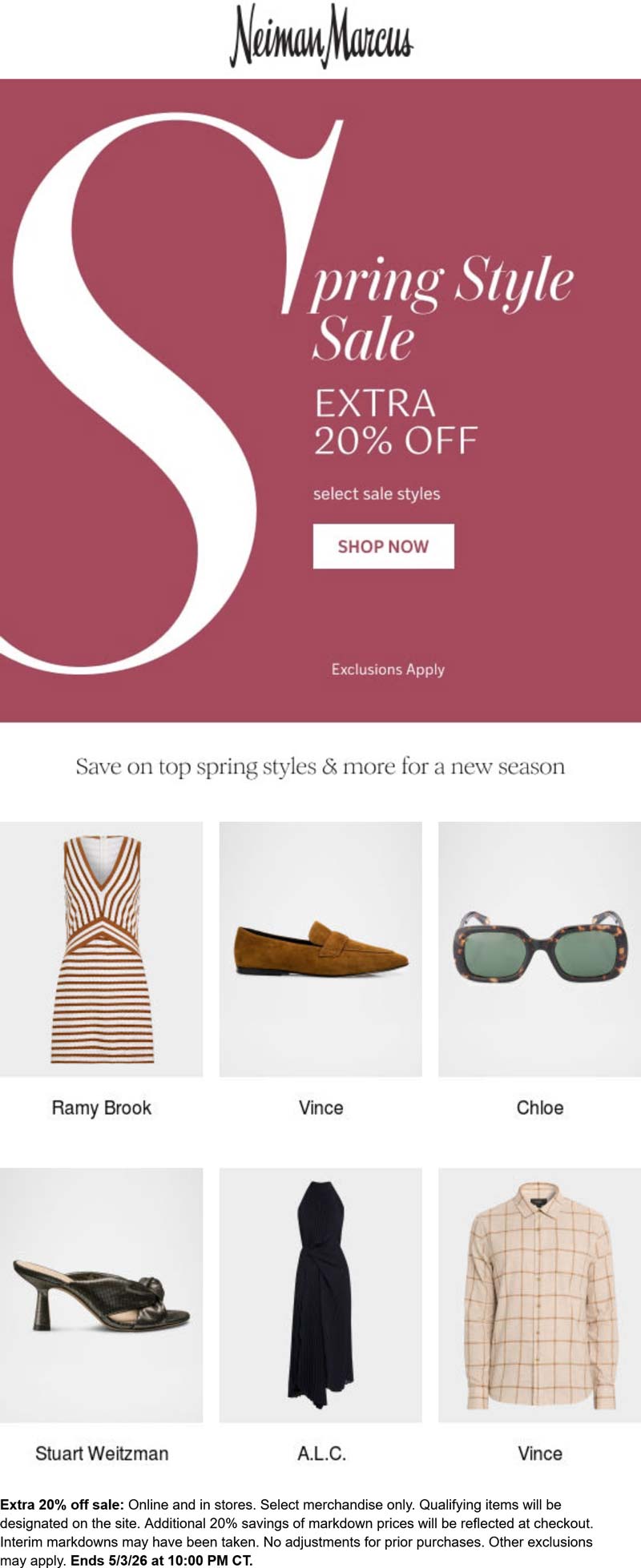 Neiman Marcus stores Coupon  Extra 20% off sale styles at Neiman Marcus #neimanmarcus 