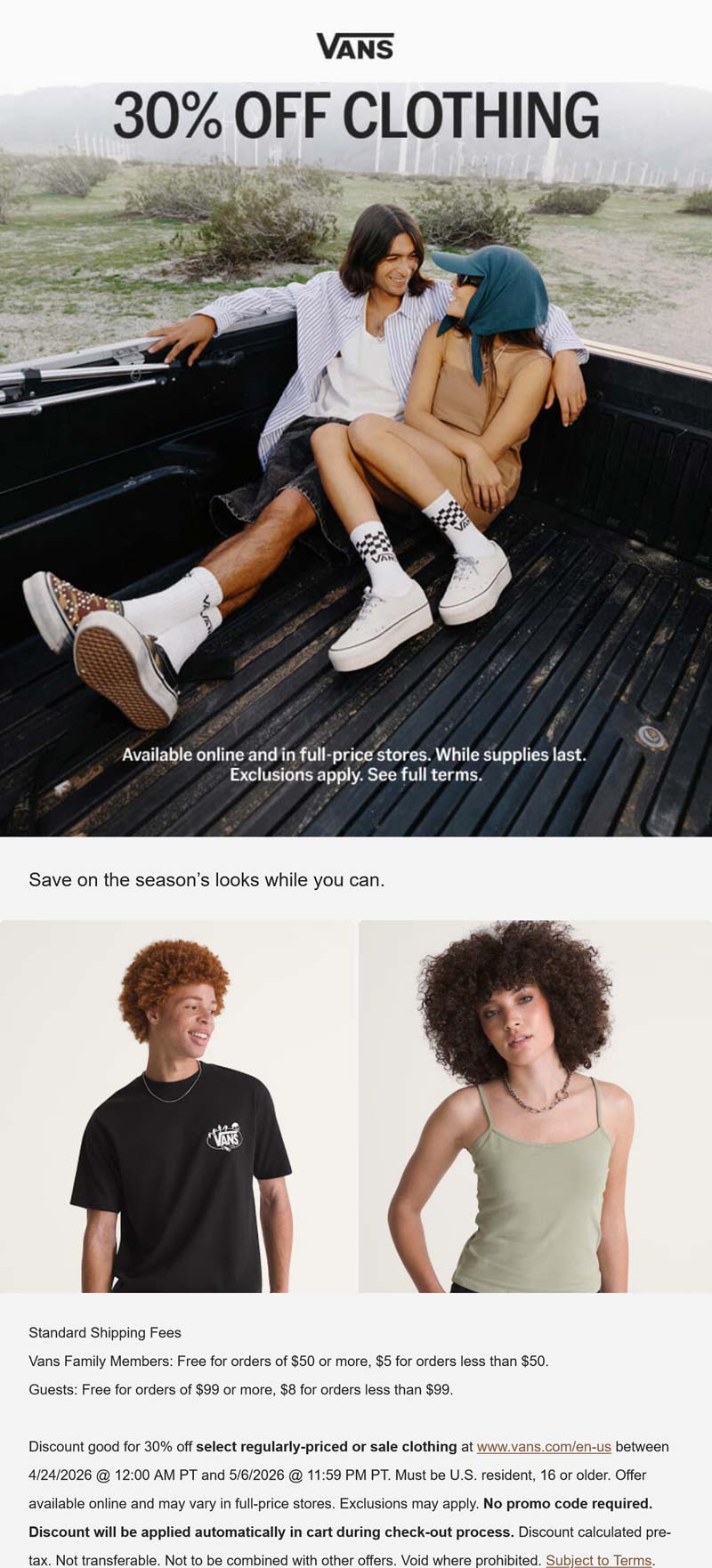 Vans stores Coupon  30% off all clothing today at Vans #vans 