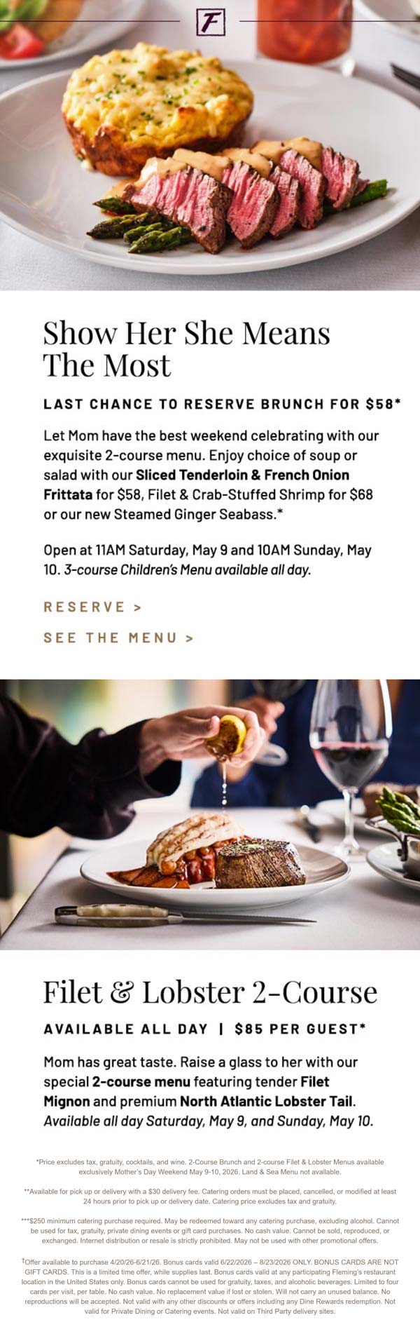 Flemings restaurants Coupon  $58 2-course Mothers day brunch at Flemings steakhouse #flemings 