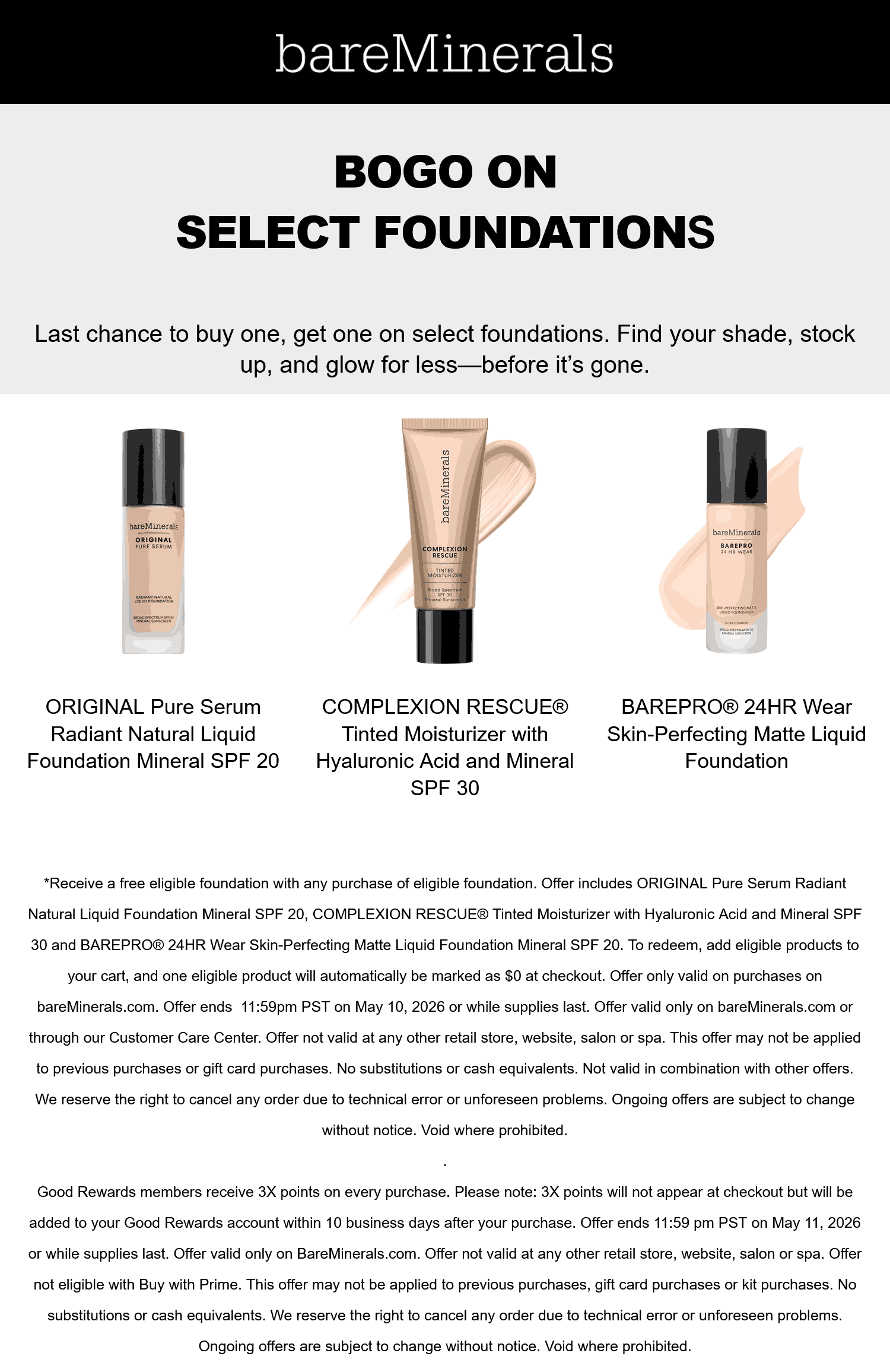 bareMinerals stores Coupon  Second foundation free today at bareMinerals #bareminerals 