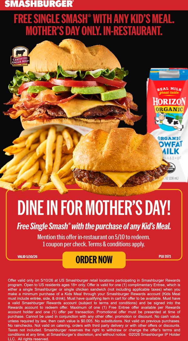 Smashburger restaurants Coupon  Free single cheeseburger for mom with your kids meal today at Smashburger #smashburger 