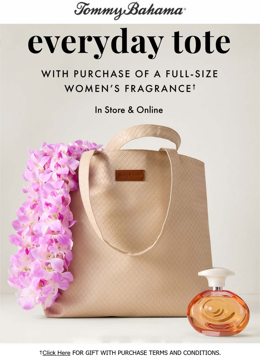 Tommy Bahama stores Coupon  Free tote with your fragrance today at Tommy Bahama, ditto online #tommybahama 