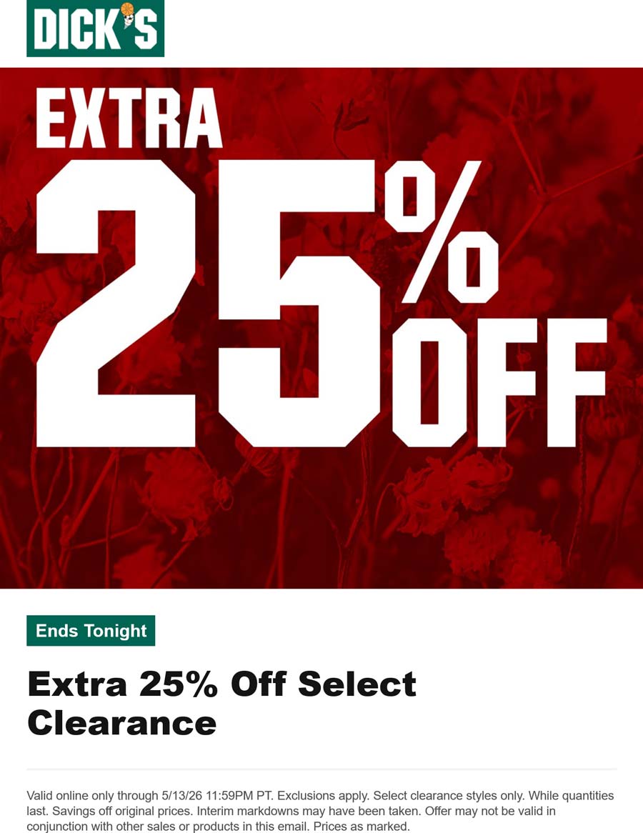 Dicks stores Coupon  Extra 25% off clearance online today at Dicks sporting goods #dicks 