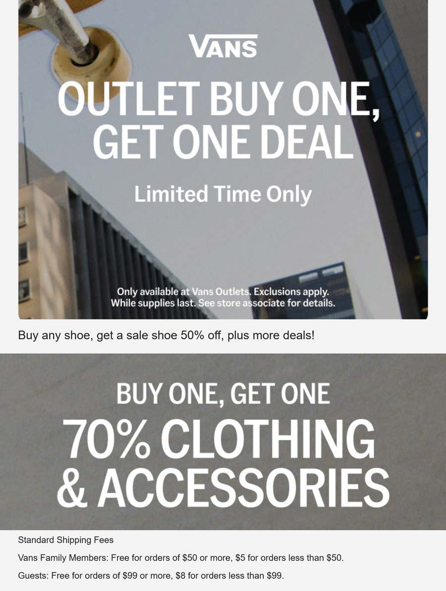 Vans stores Coupon  Second shoe 50% off & more at Vans Outlet, ditto online #vans 