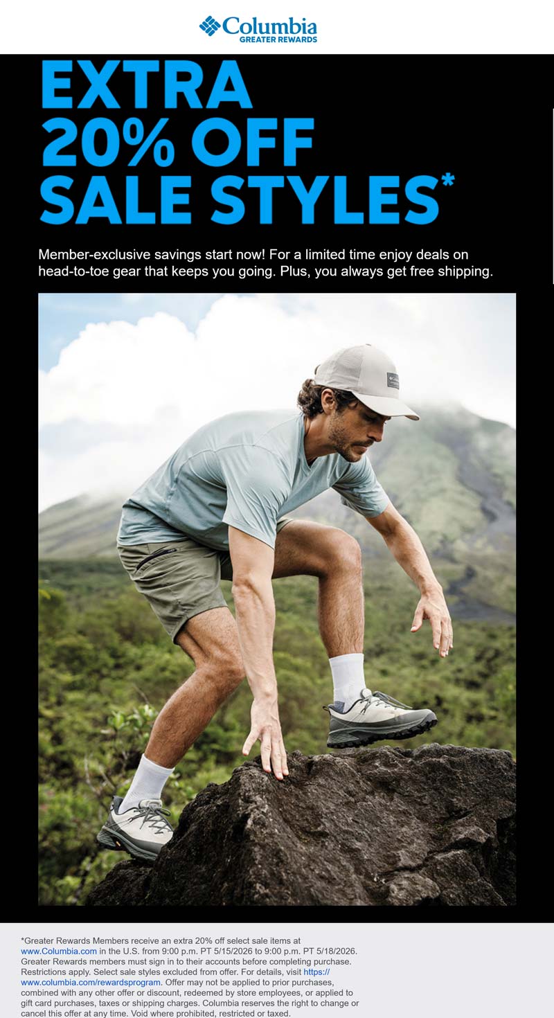 Columbia stores Coupon  Extra 20% off sale styles at Columbia #columbia 