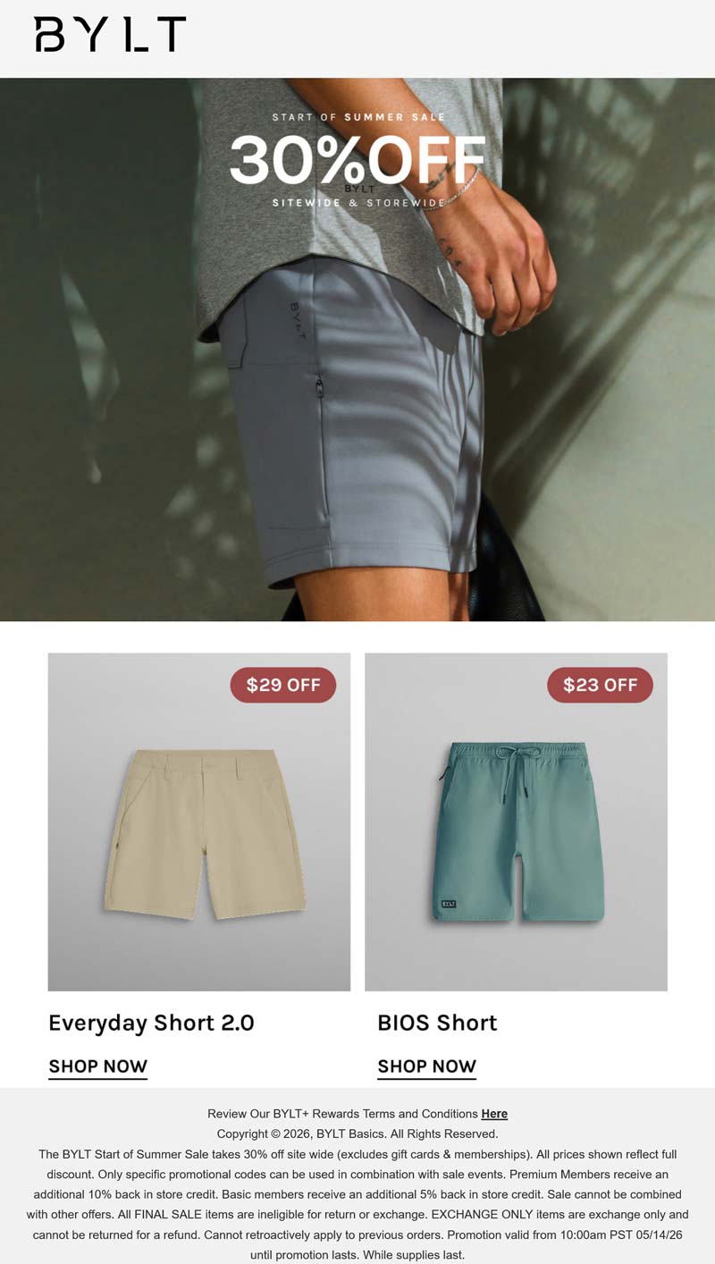 BYLT stores Coupon  30% off everything at BYLT, ditto online #bylt 