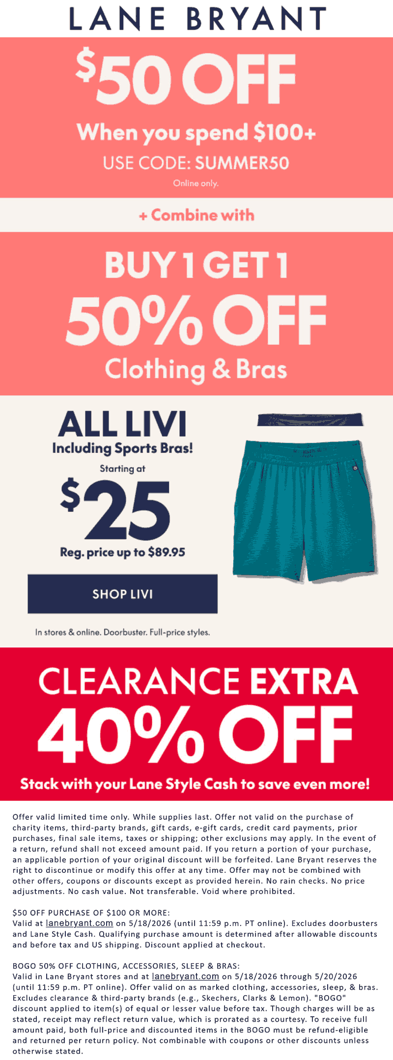 Lane Bryant $50 off $100 today at Lane Bryant via promo code SUMMER50 #lanebryant Lane Bryant stores Coupon $50 off $100 today at Lane Bryant via promo code SUMMER50 #lanebryant