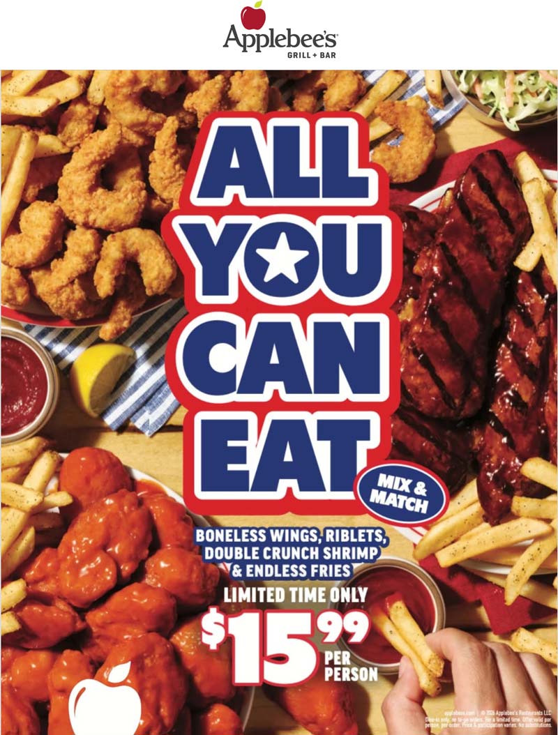 = restaurants Coupon  All you can eat = $16 at Applebees restaurants # 