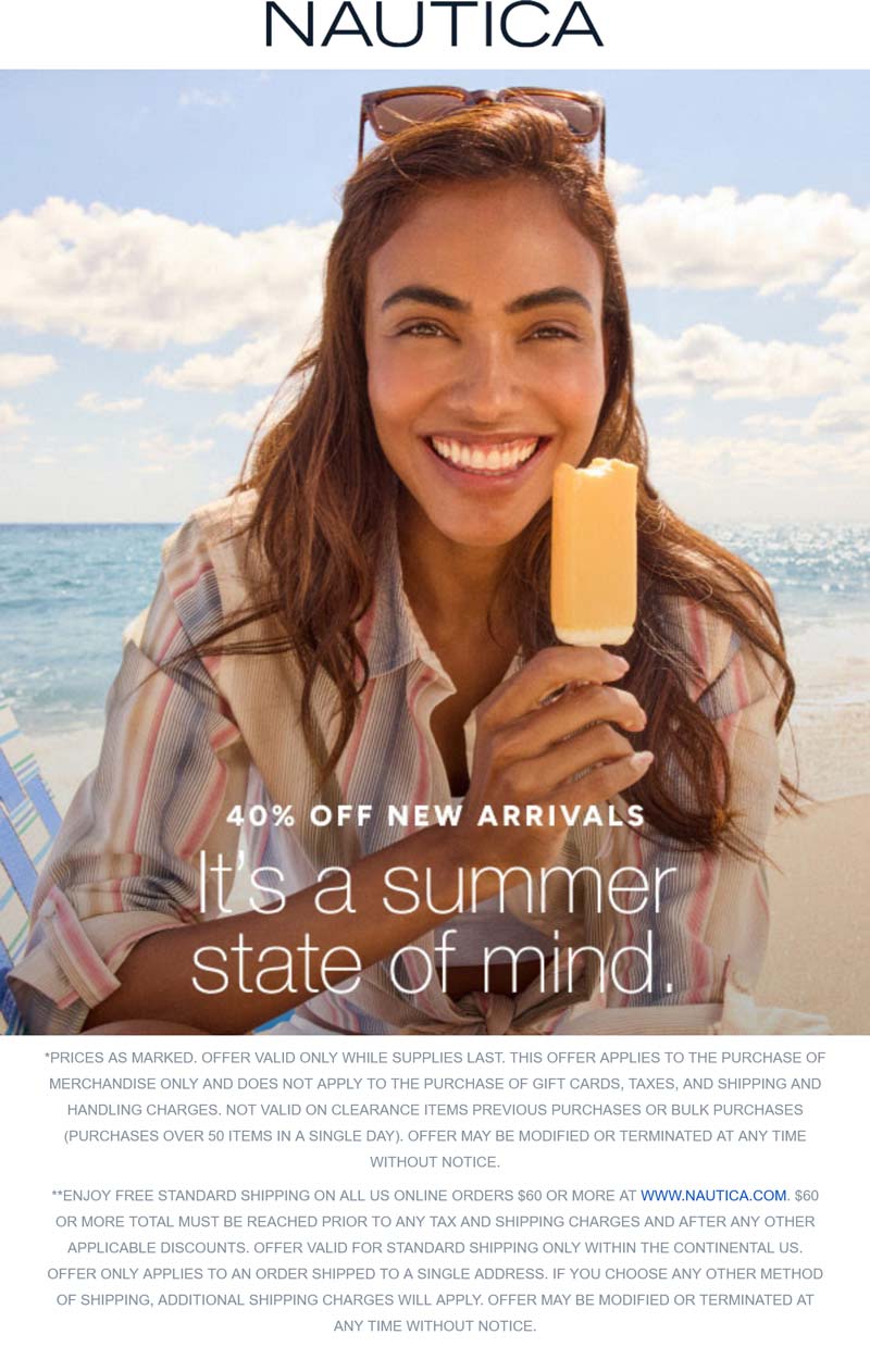 Nautica stores Coupon  40% off new arrivals at Nautica #nautica 