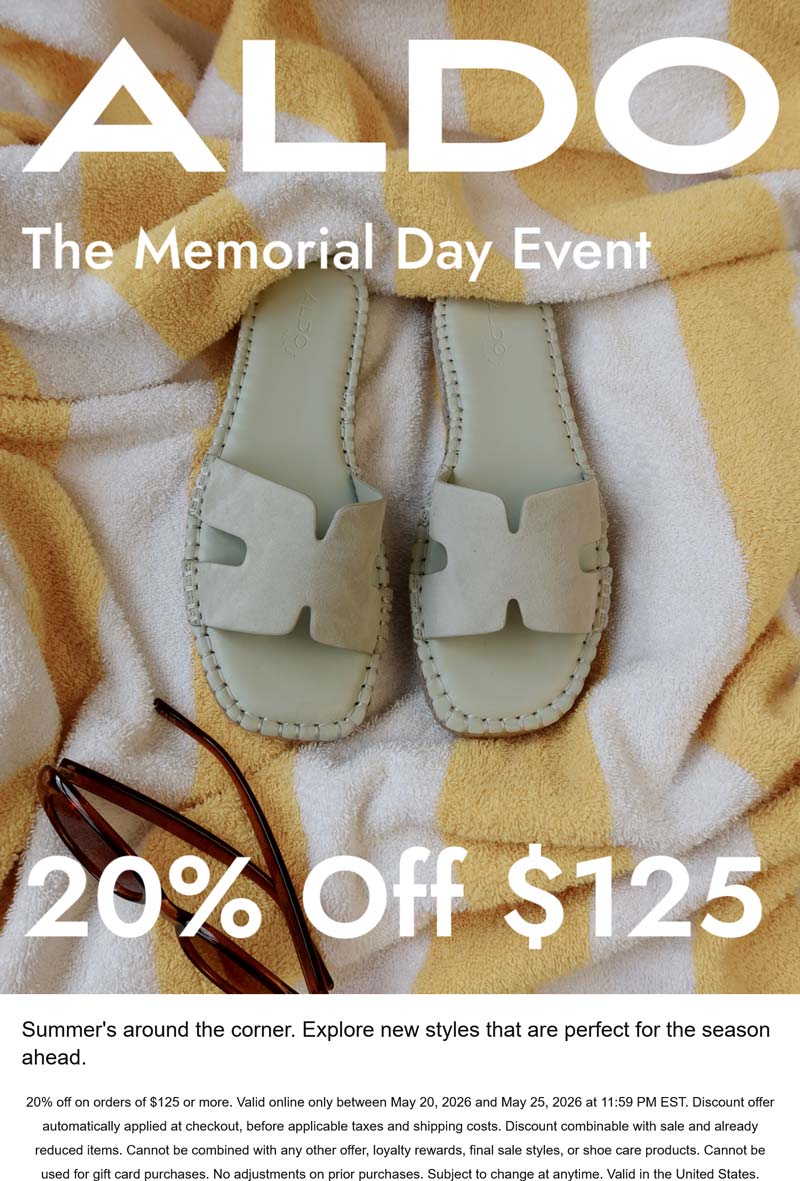 ALDO stores Coupon  20% off $125 at ALDO #aldo 