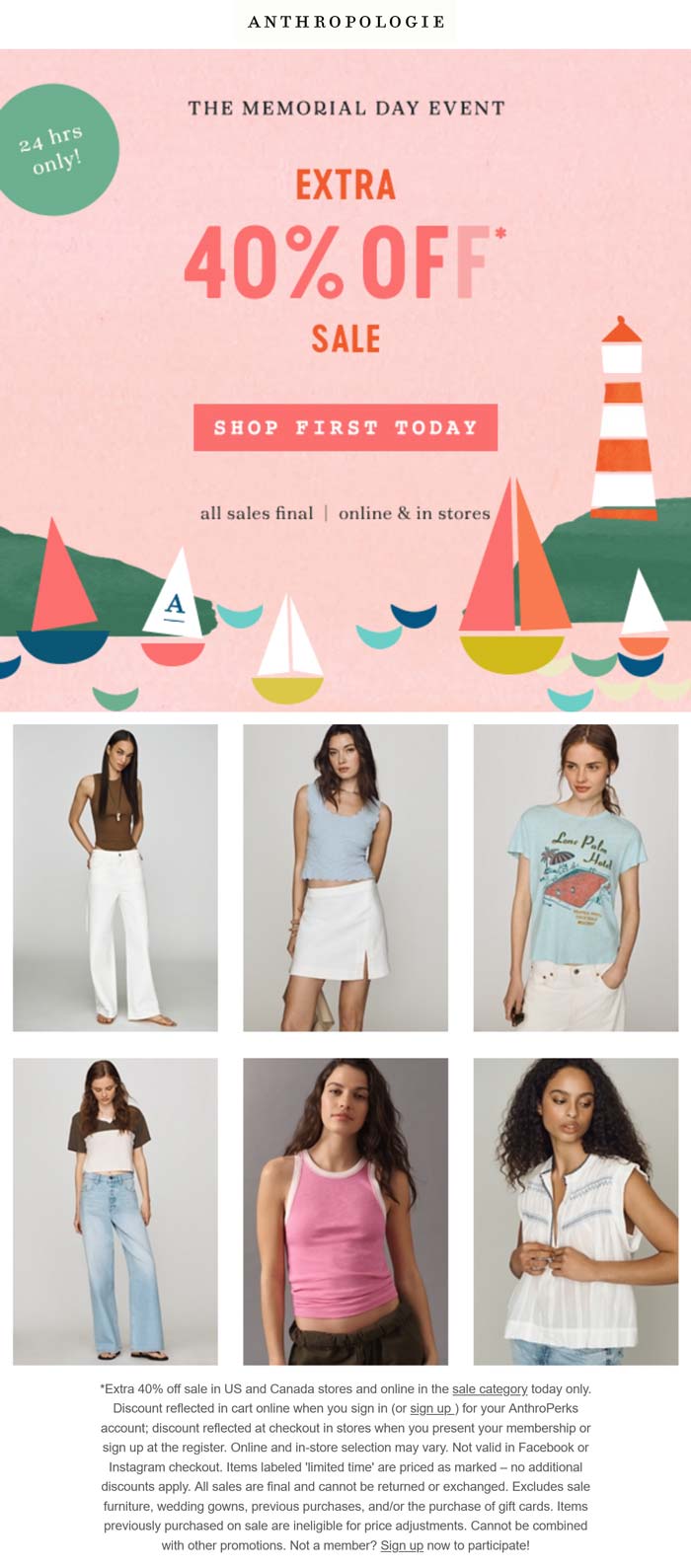 Anthropologie stores Coupon  Extra 40% off sale items today at Anthropologie, ditto online #anthropologie 