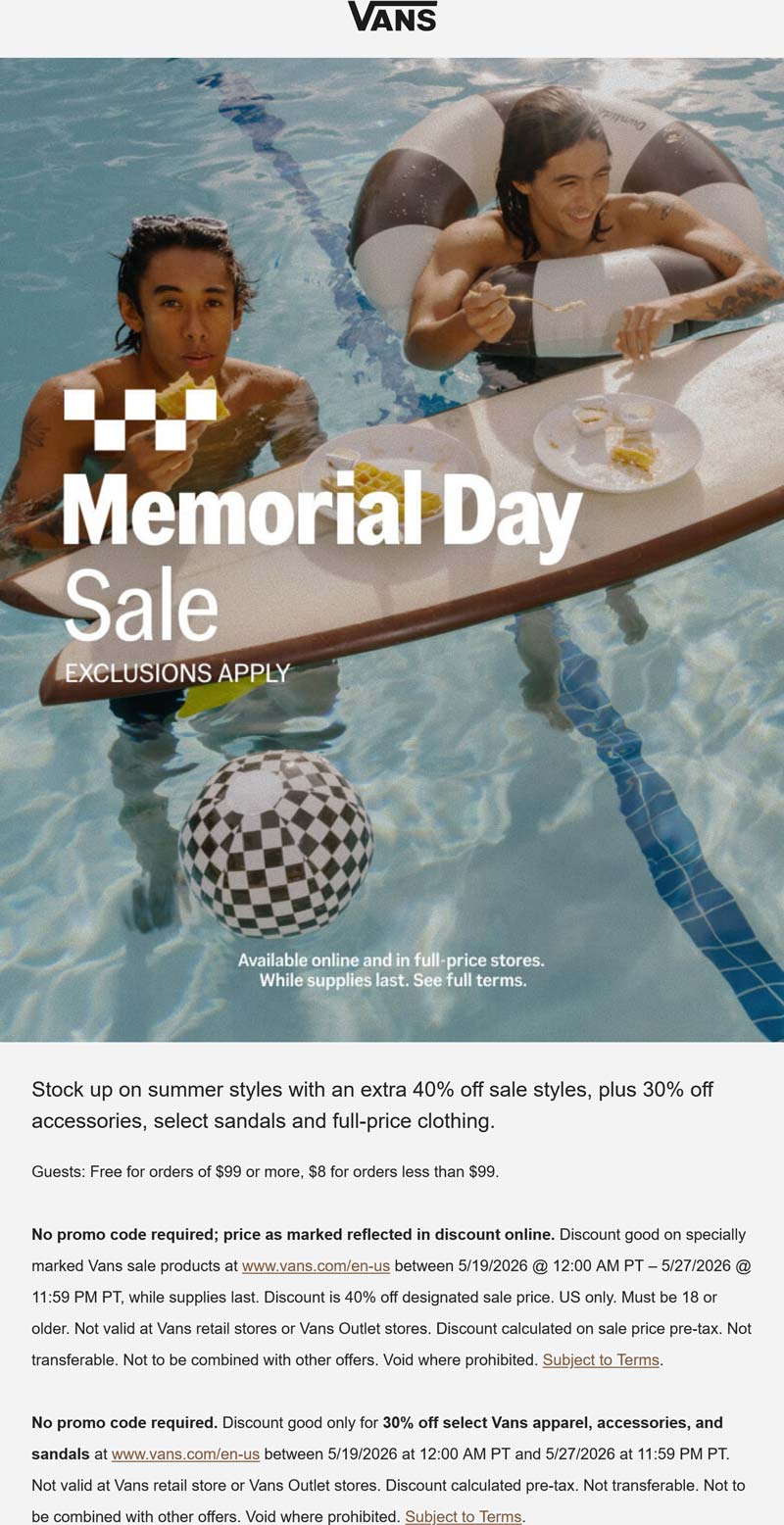 Vans Extra 40% off sale items & more at Vans #vans Vans stores Coupon Extra 40% off sale items & more at Vans #vans
